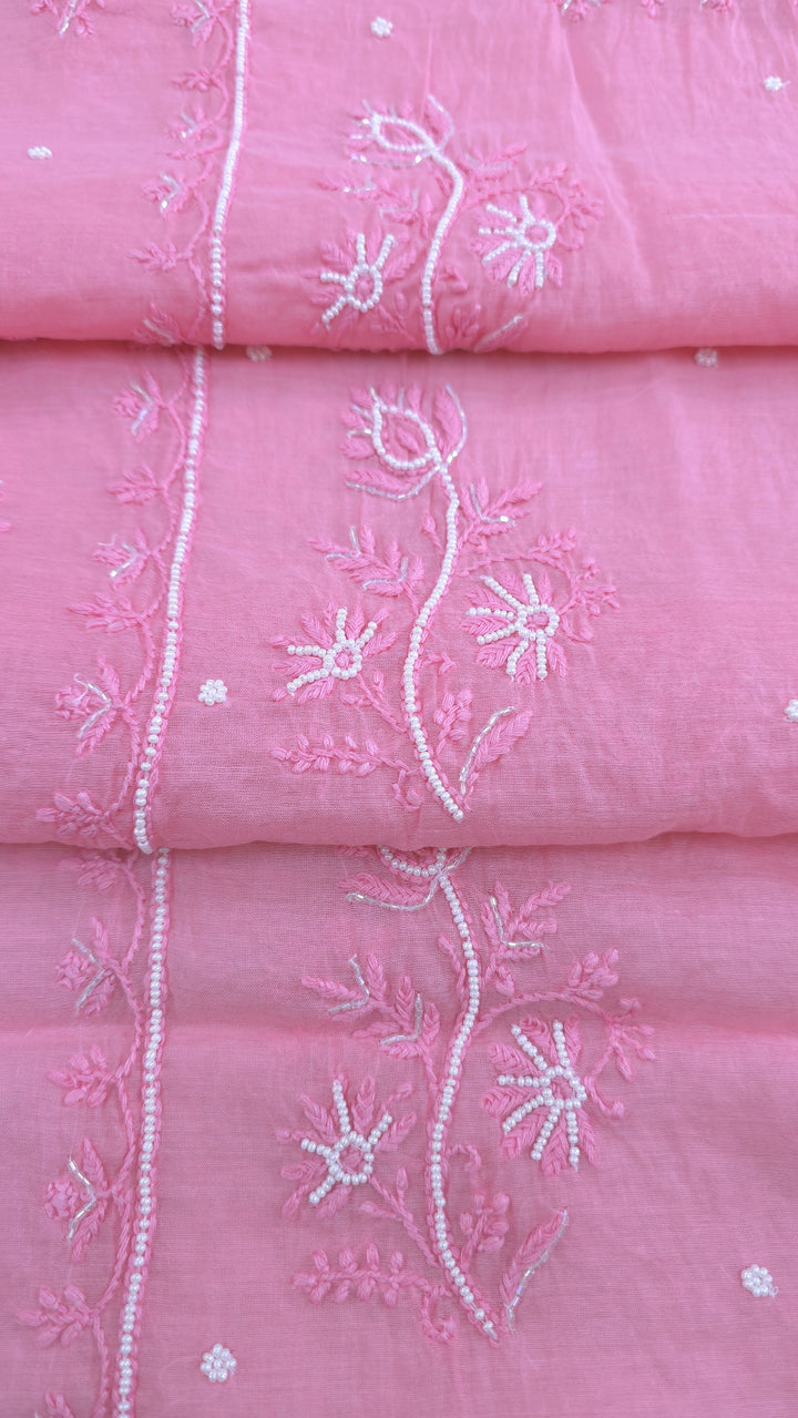 Premium Mul Chanderi Supersoft Dyeable Chikankari Dress Material | Hand Embroidered with Pearls & Cutdaana | Kurta & Dupatta Set