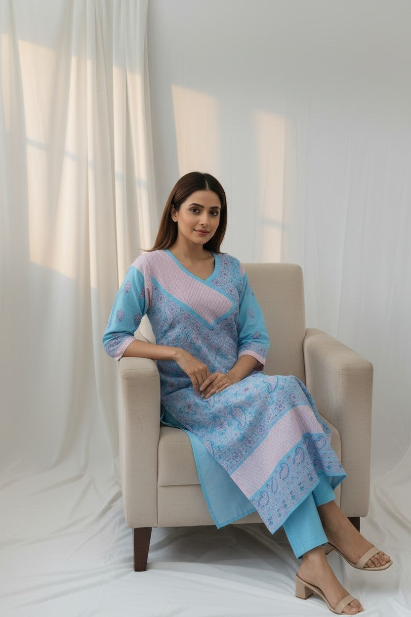Jia Cotton Chikankari Hand Embroidered Kurti for Women | Premium  | 48 Inch approx Length | Lucknowi Chikan Kurta
