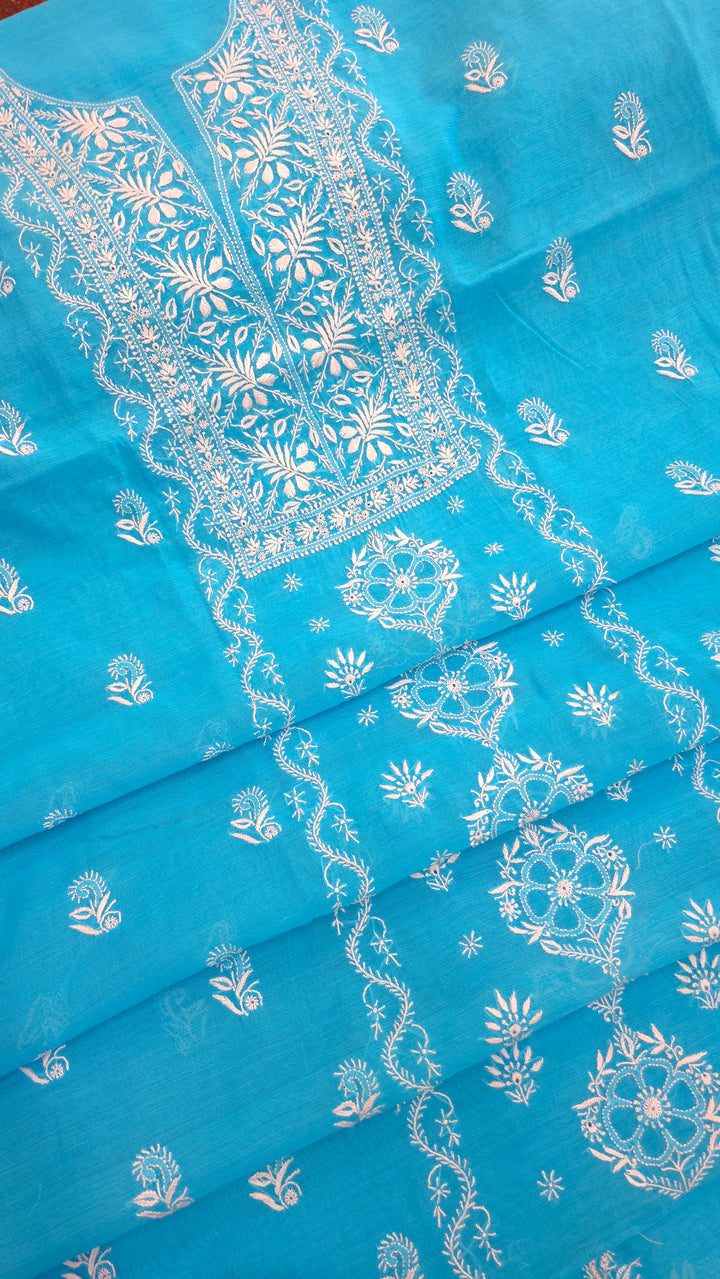 Lucknowi 2 Taar Chikankari Chanderi Kurta Dupatta Set – Handmade Festive Wear