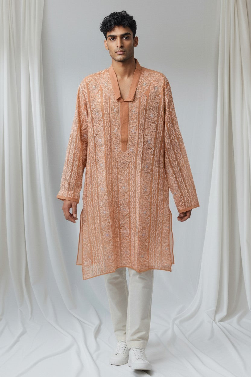 Shaan Cotton full hand embroidered Men's chikankari kurta