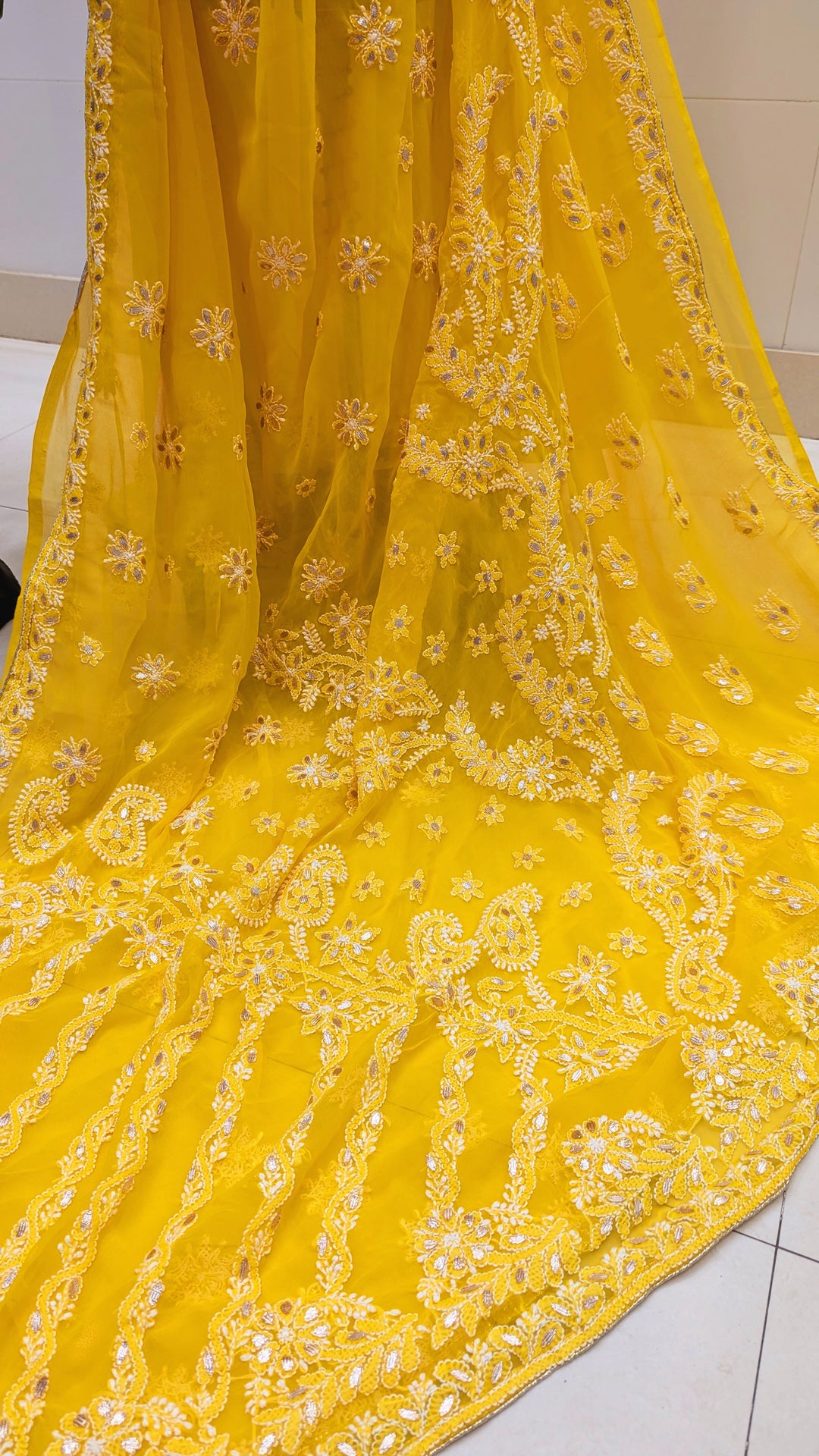 Embellished with Gota Patti | Hand Chikankari Faux Georgette Saree | Lucknowi Embroidery | Designer Festive Wear by Paridhan Chikan