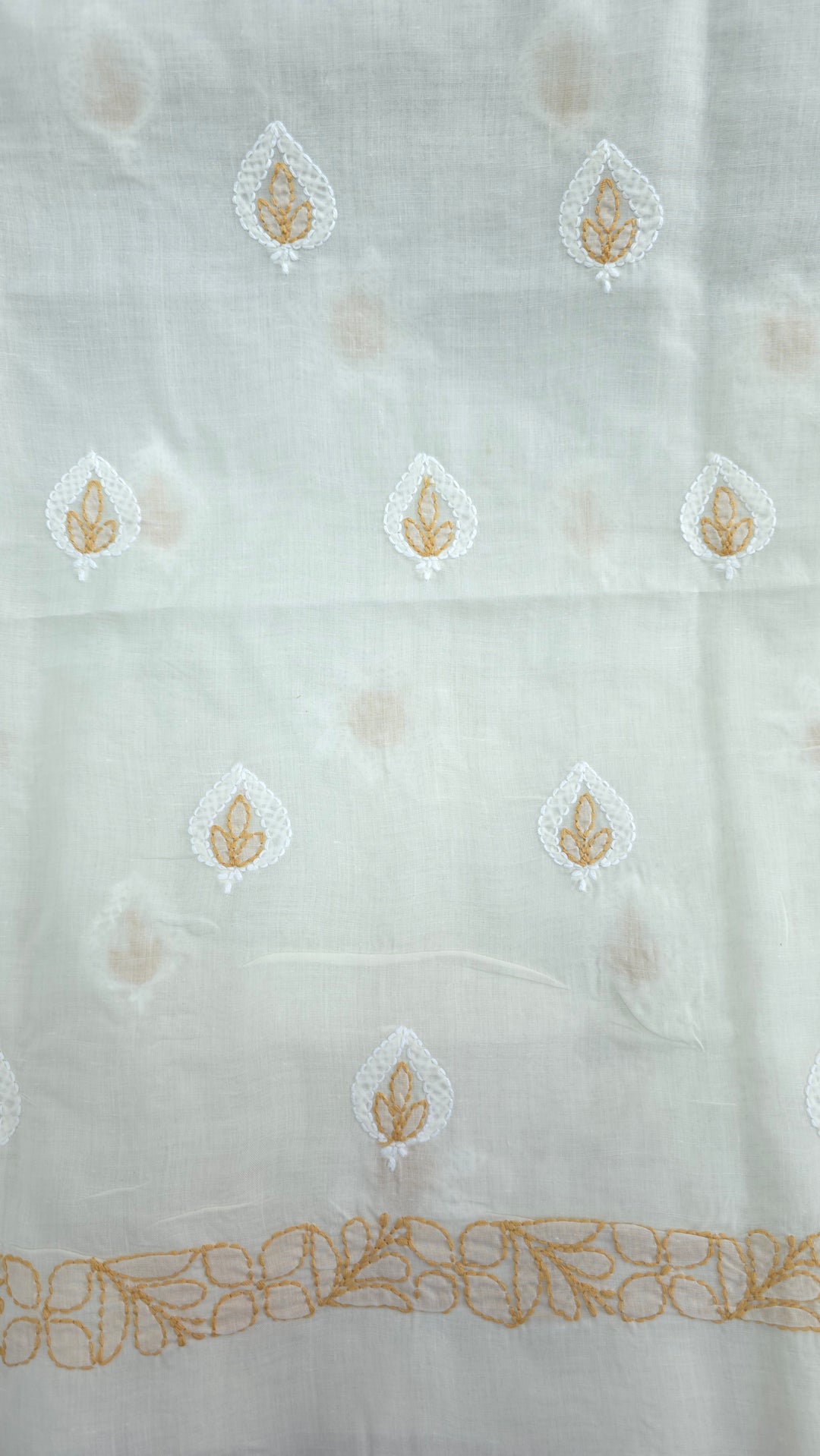 Paridhan Chikan Premium Cool Cotton Chikankari Dress Material Set with Hand Embroidered Kurta, Bottom & Chiffon Dupatta with Handmade Crochet Border