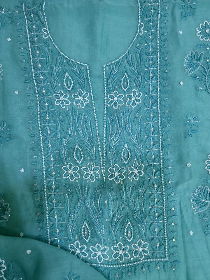 Premium Mul Chanderi Supersoft Dyeable Chikankari Dress Material | Hand Embroidered with Pearls & Cutdaana | Kurta & Dupatta Set