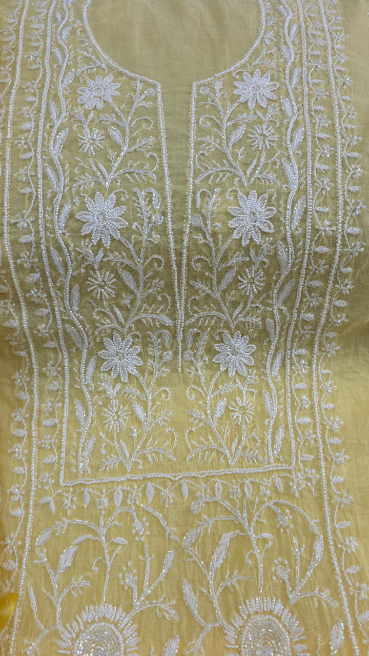 Premium Mul Chanderi Pearl, Cutdana & Kasab Hand Embroidered Unstitched Suit Set