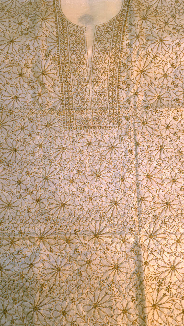 Pure Paper Silk Chikankari Fabric | Full Jaal Hand Embroidery Kurta Fabric for Women