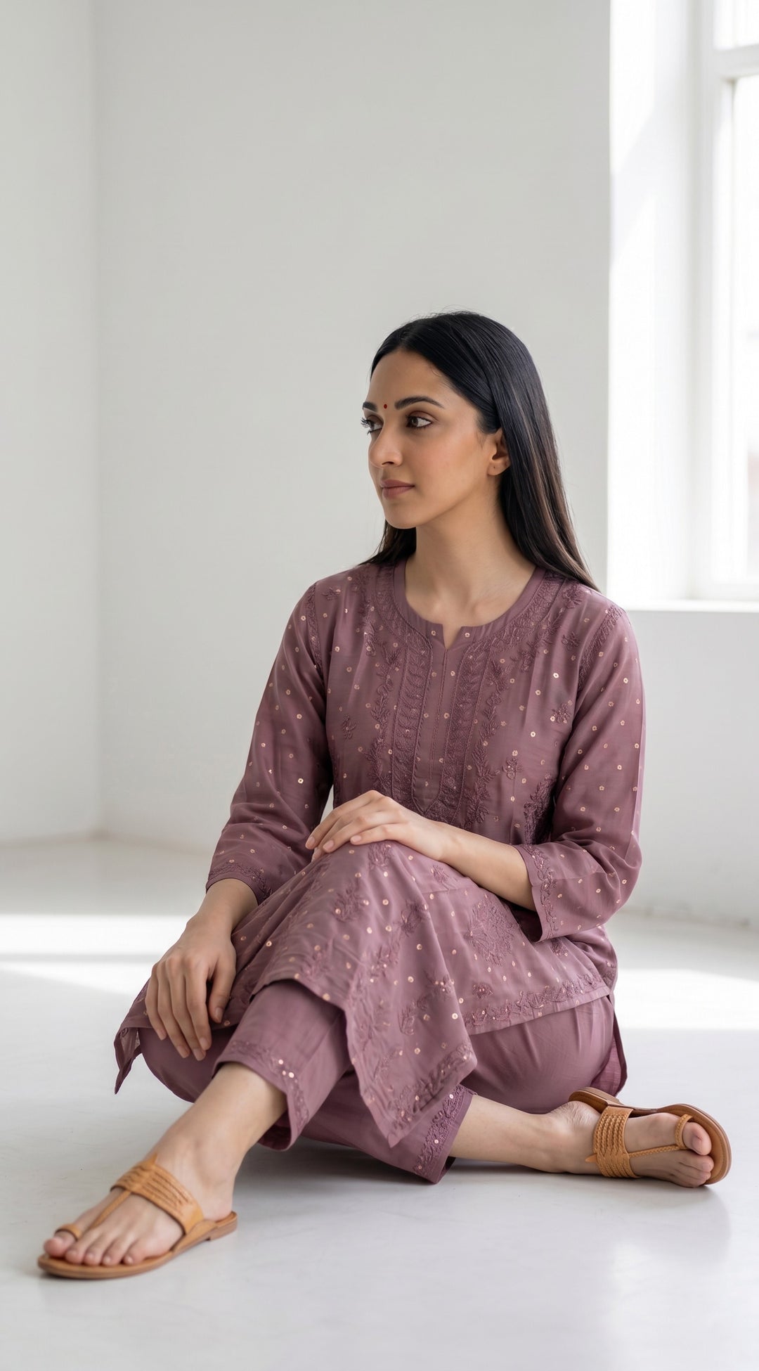 Kiara Chikankari Chanderi Golden Zari Buti Kurti for Women | Soft Non-Transparent | Paridhan Chikan