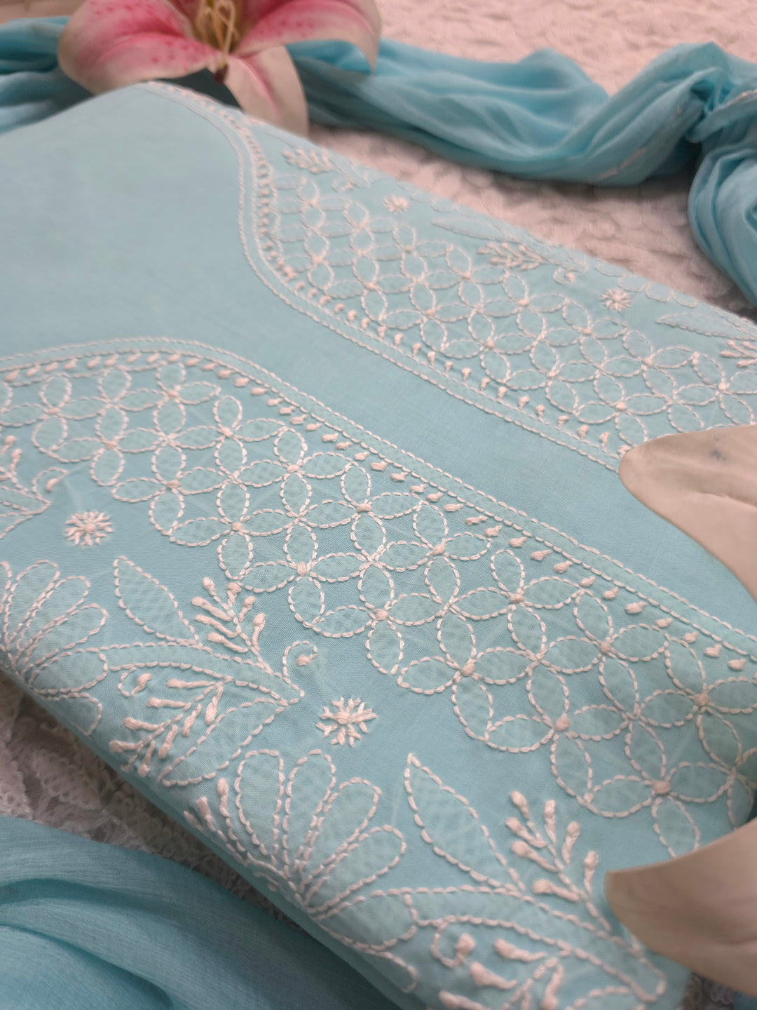 Paridhan Chikan Premium Handcrafted Chikankari Cotton Suit Set | Unstitched Dress Material with Chiffon Dupatta | Made in Lucknow