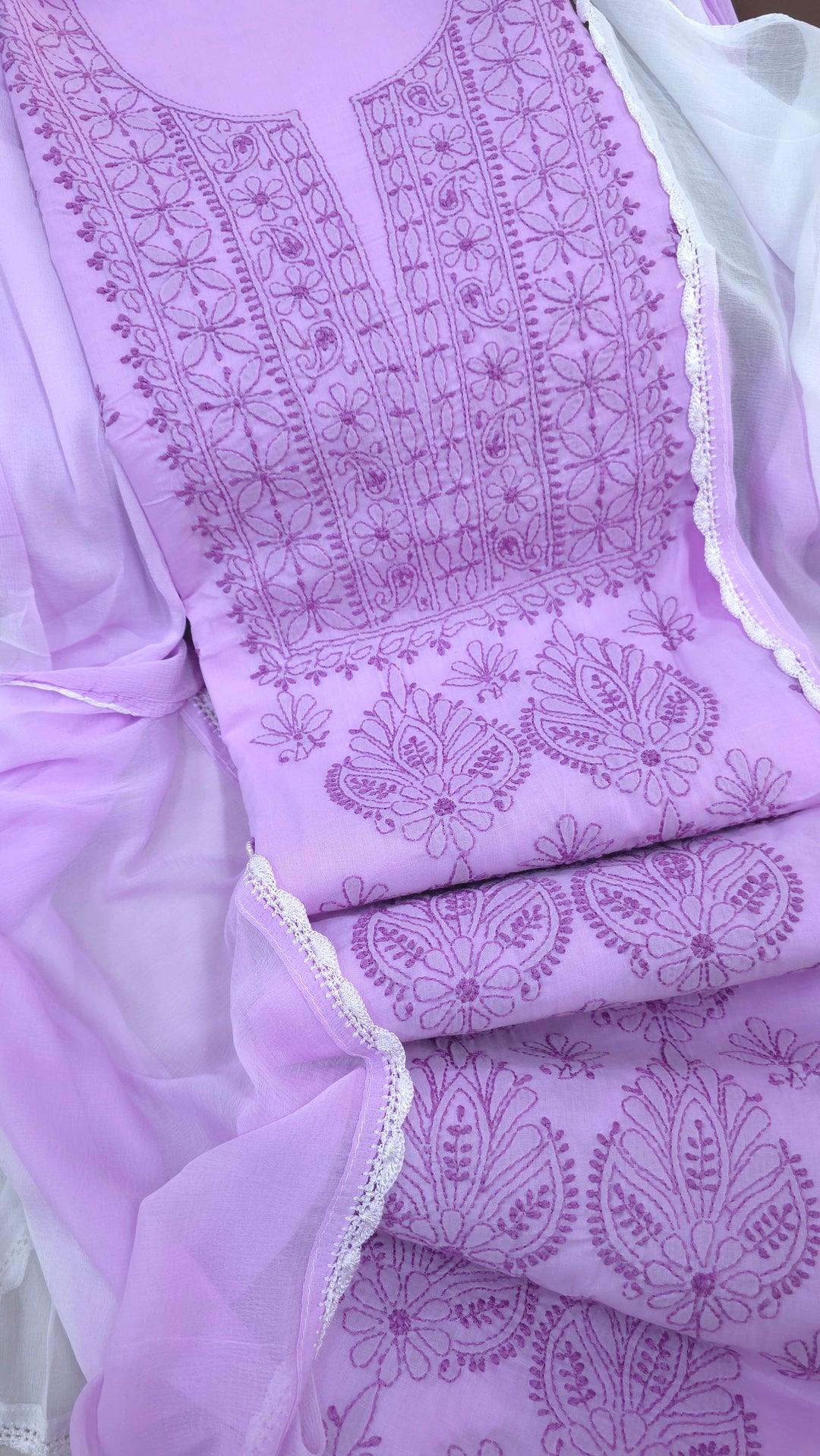 Paridhan Chikan Premium Handcrafted Chikankari Cotton Suit Set | Unstitched Dress Material with Chiffon Dupatta | Made in Lucknow