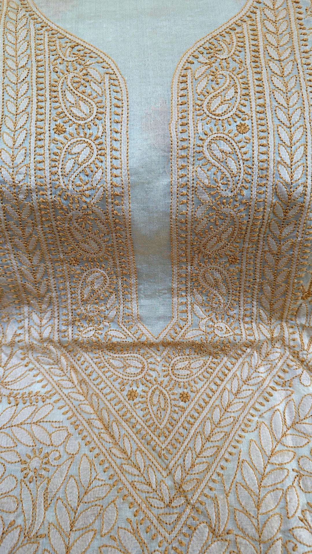 Pure Paper Silk Chikankari Fabric | Full Jaal Hand Embroidery Kurta Fabric for Women