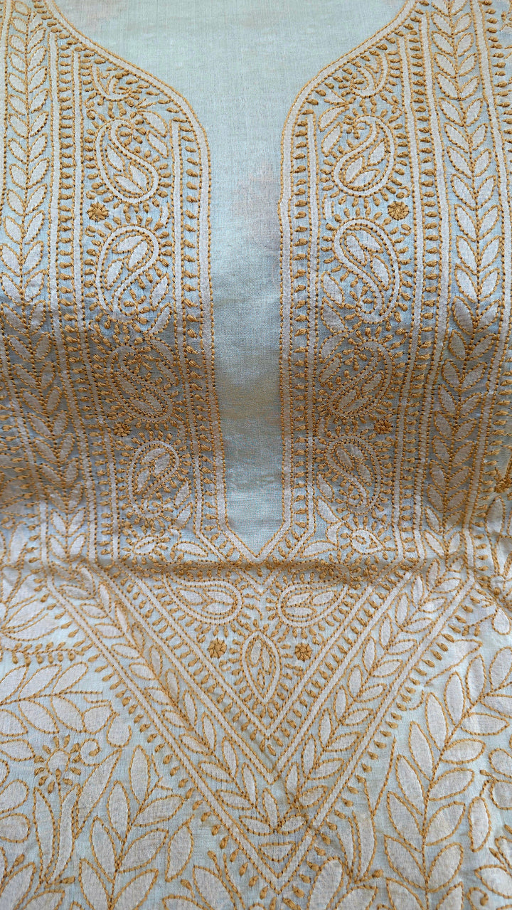 Pure Paper Silk Chikankari Fabric | Full Jaal Hand Embroidery Kurta Fabric for Women