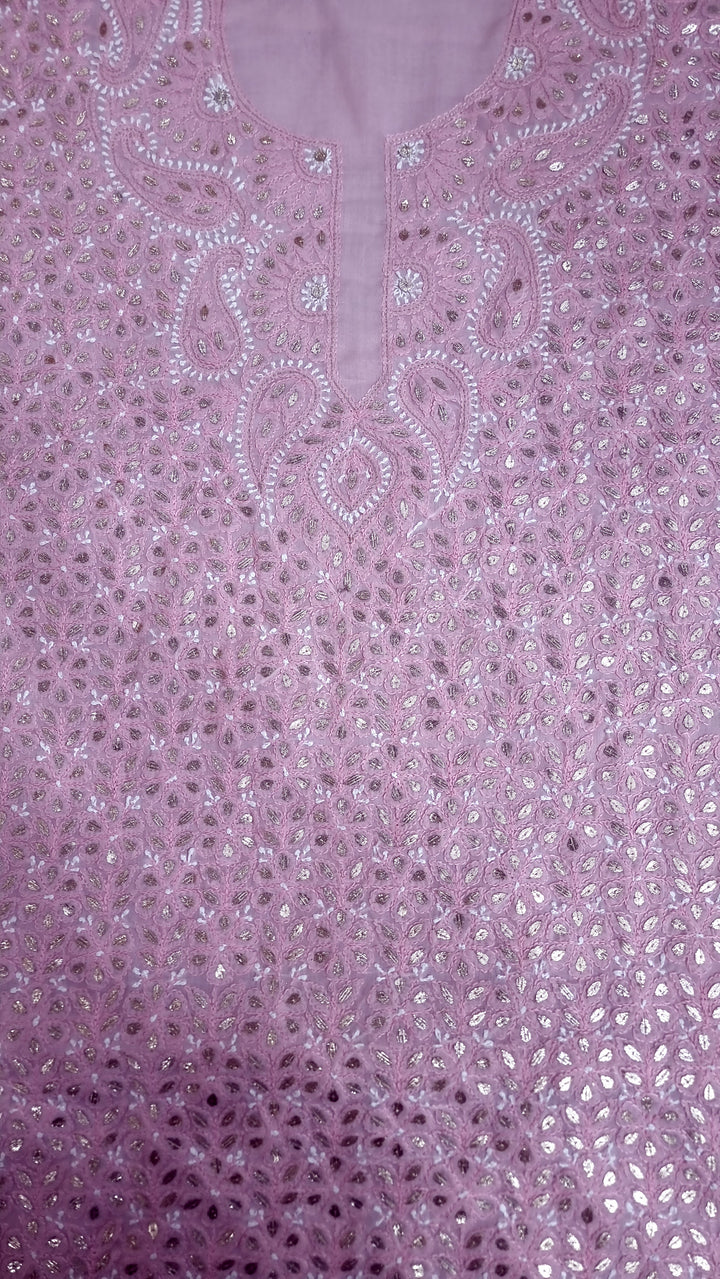 Pink Unstitched Soft Cotton Chikankari Suit Set – Aari, Kasab & Gotta Patti Embellished with Pure Chiffon Dupatta (Copy)