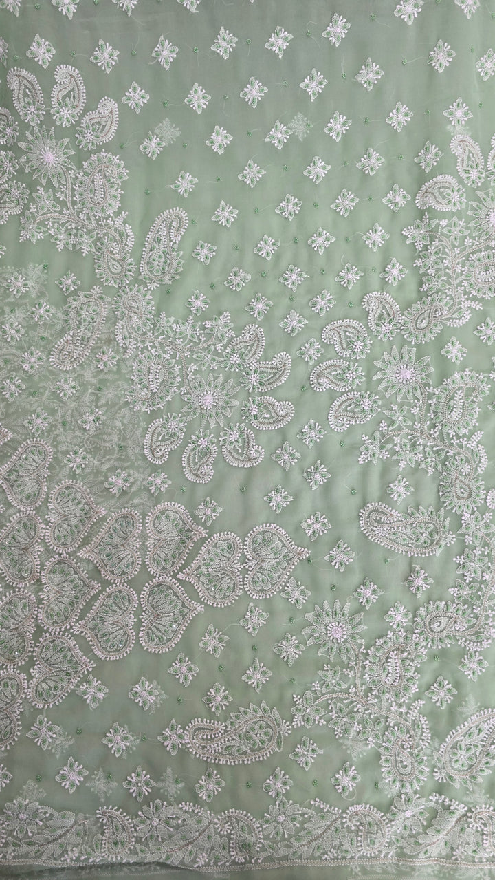 Pearl Chikankari Saree on Faux Georgette with Matching Blouse | Hand Embroidered Lucknowi Saree | Paridhan Chikan Heritage Collection