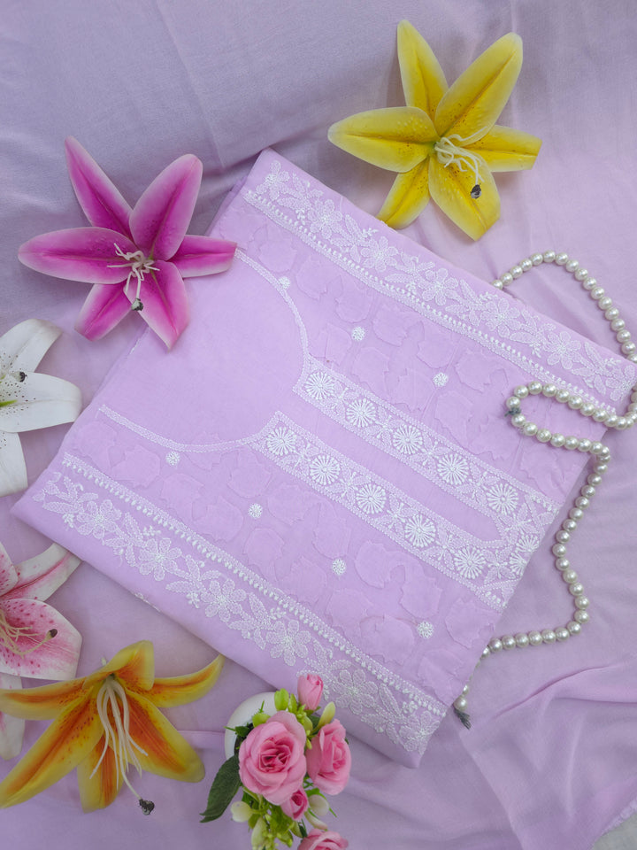 Darz Lucknowi Chikankari  Dress Material – Handmade Cotton Suit with Chiffon Dupatta