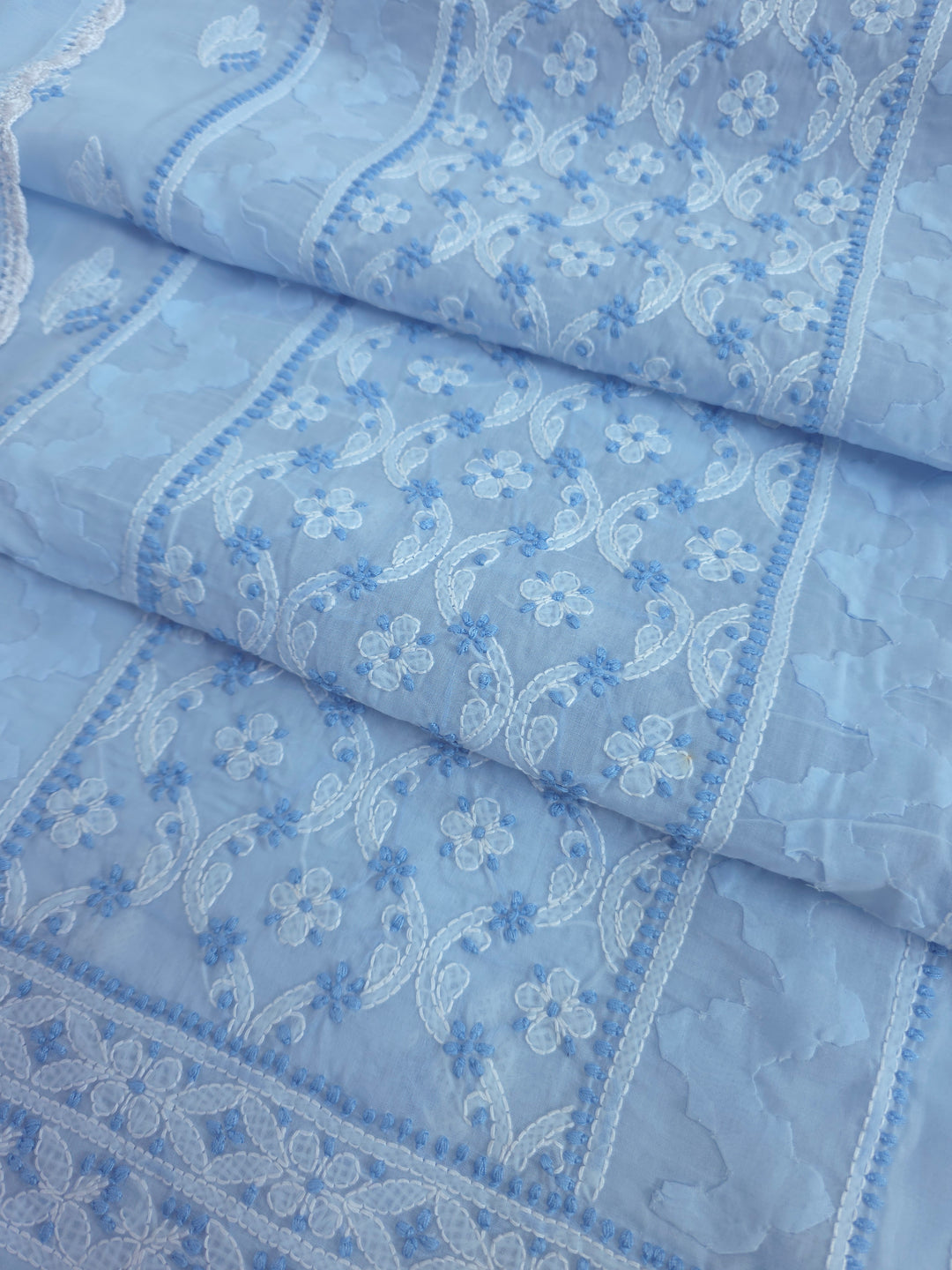 Darz Lucknowi Chikankari  Dress Material – Handmade Cotton Suit with Chiffon Dupatta