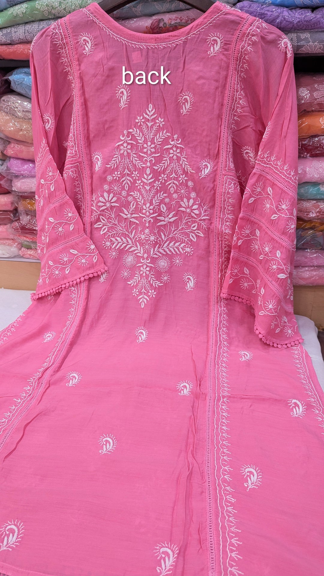 Luxe-Pure muslin luxurious kurti pants set with *2 taar chikankari work*