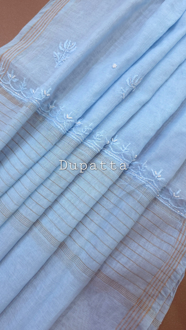 Hiba Premium Mul Chanderi Supersoft Dyeable Chikankari Dress Material | Hand Embroidered with Pearls & Cutdaana | Kurta & Dupatta Set