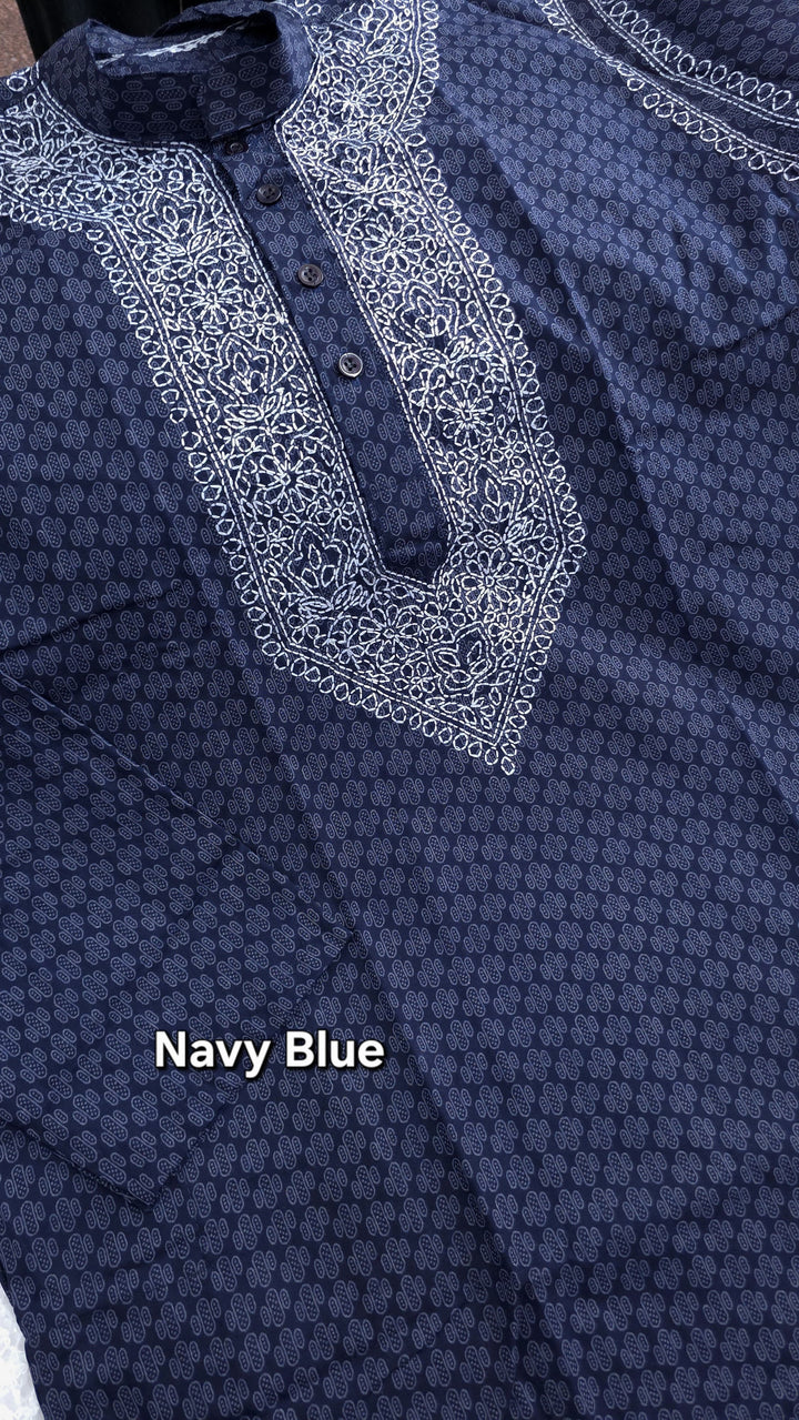 Maaz Cotton  hand embroidered Men's chikankari kurta