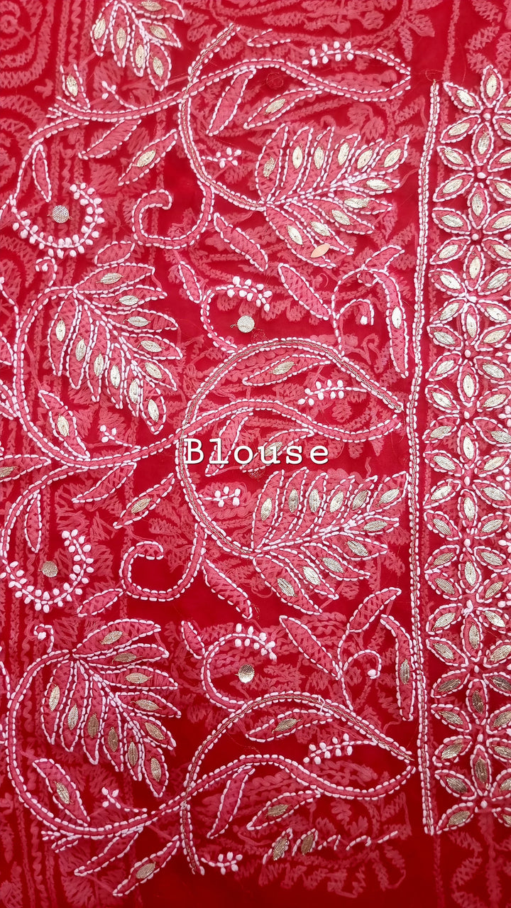 (Copy) Georgette Chikankari Saree - red