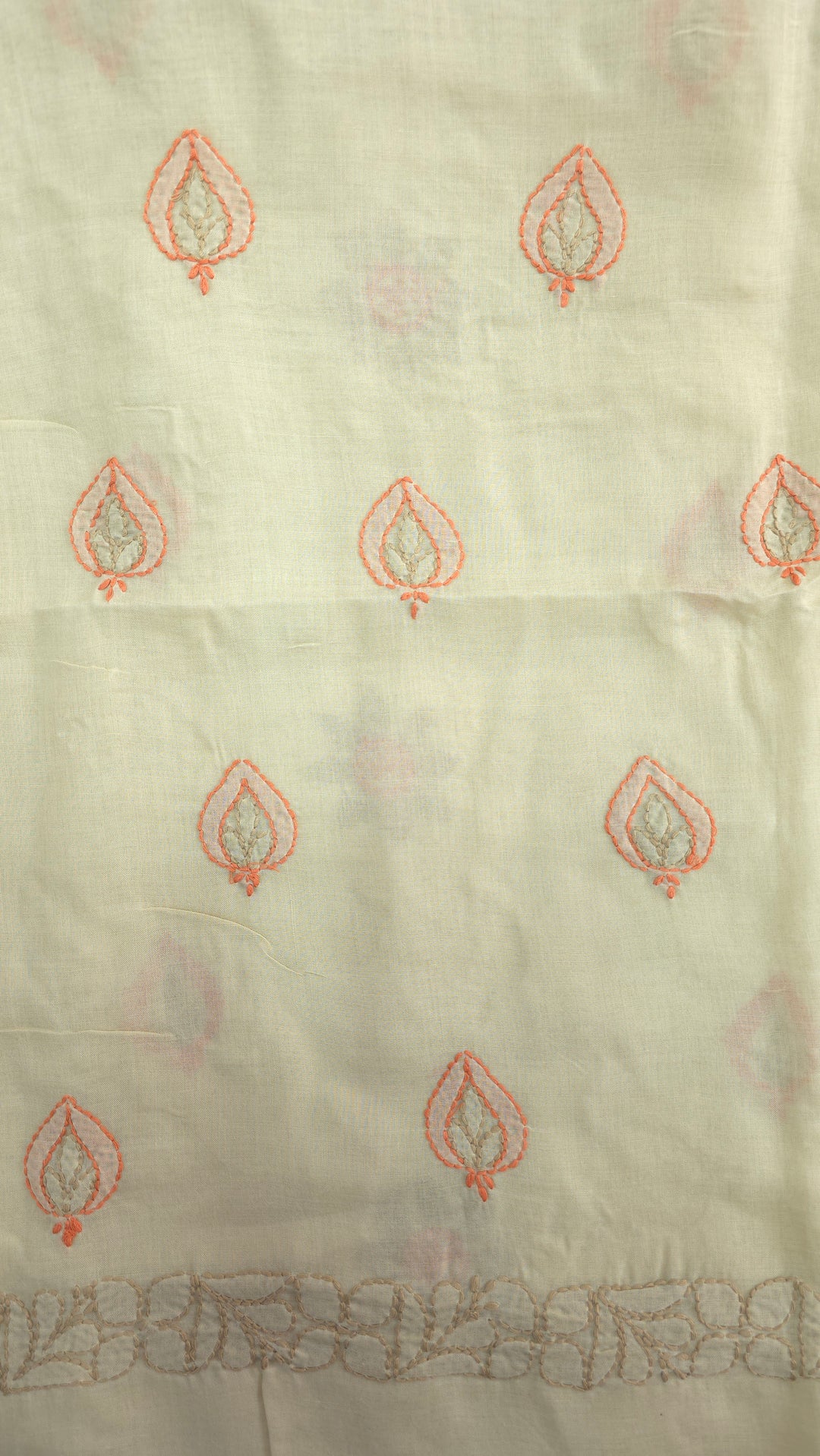 Paridhan Chikan Premium Cool Cotton Chikankari Dress Material Set with Hand Embroidered Kurta, Bottom & Chiffon Dupatta with Handmade Crochet Border