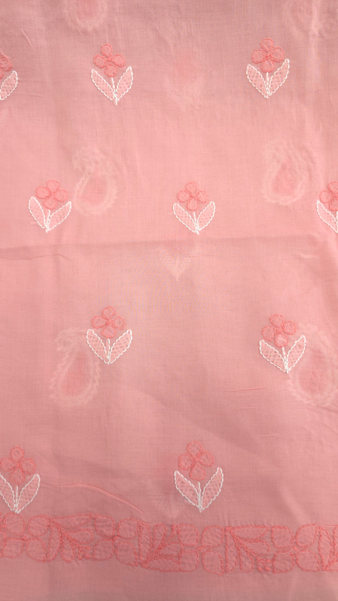 Paridhan Chikan Premium Cool Cotton Chikankari Dress Material Set with Hand Embroidered Kurta, Bottom & Chiffon Dupatta with Handmade Crochet Border