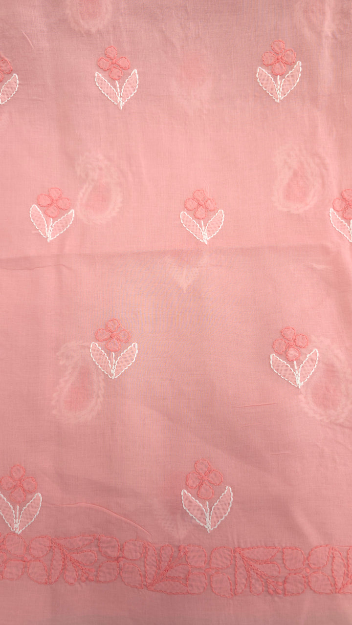 Paridhan Chikan Premium Cool Cotton Chikankari Dress Material Set with Hand Embroidered Kurta, Bottom & Chiffon Dupatta with Handmade Crochet Border
