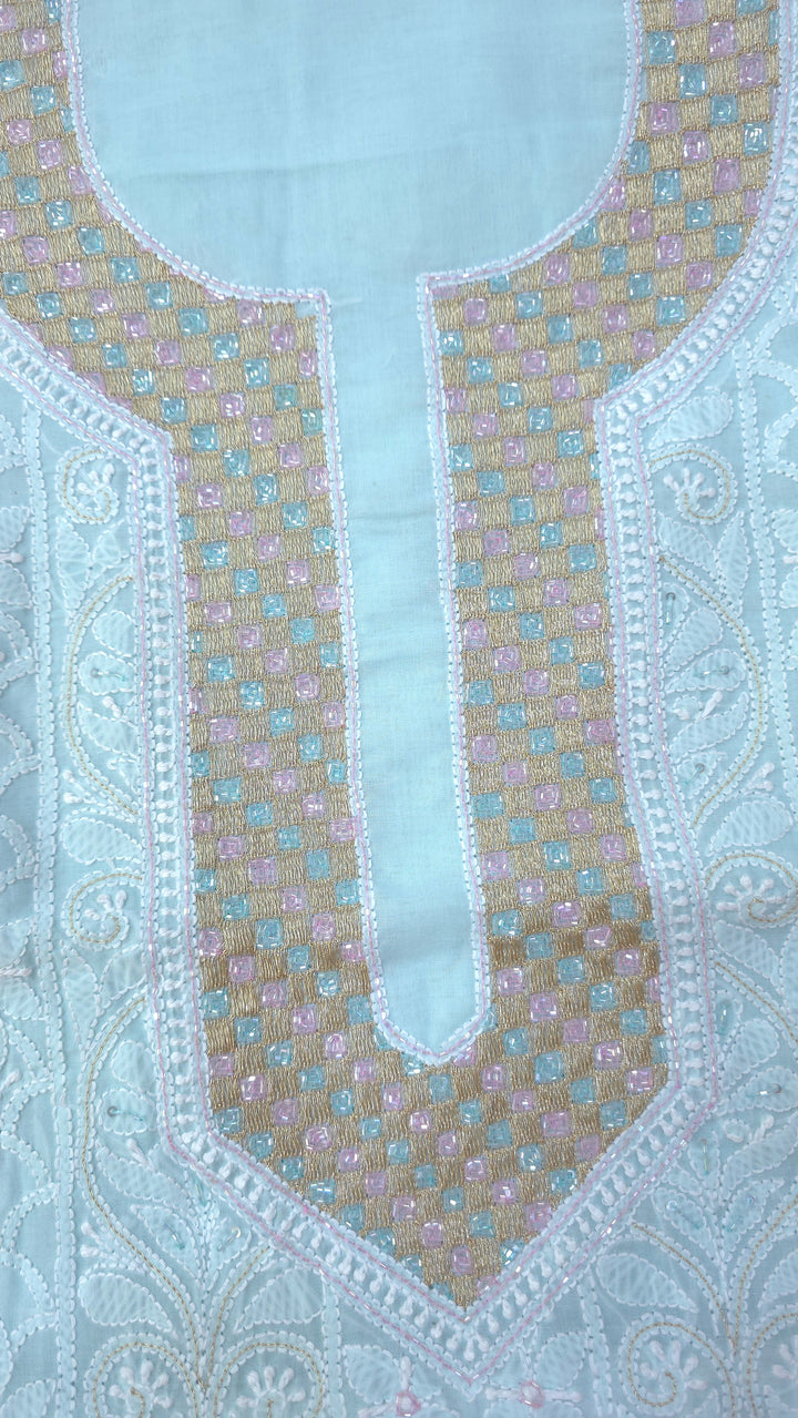 Afreen Premium Hand Embroidered Chikankari Cotton Unstitched Dress Material with Pure Chiffon Dupatta