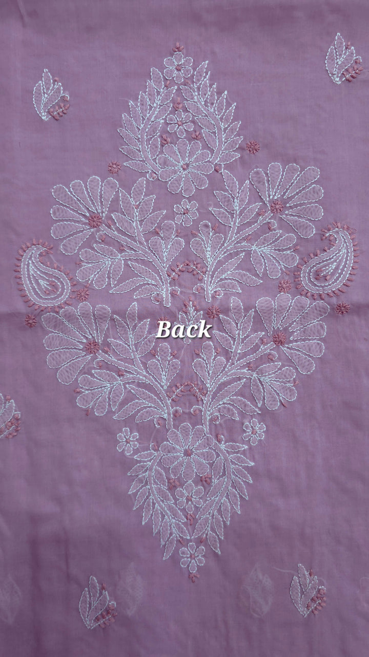 Darz Lucknowi Chikankari  Dress Material – Handmade Cotton Suit with Chiffon Dupatta