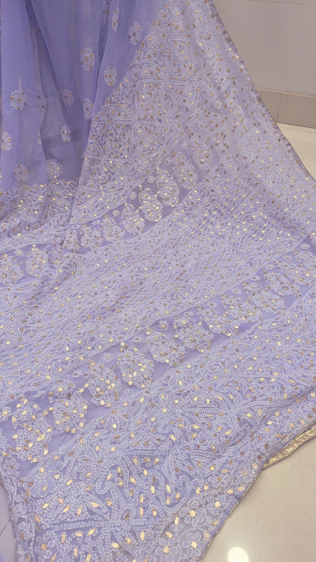 Embellished with Gota Patti | Hand Chikankari Faux Georgette Saree | Lucknowi Embroidery | Designer Festive Wear by Paridhan Chikan