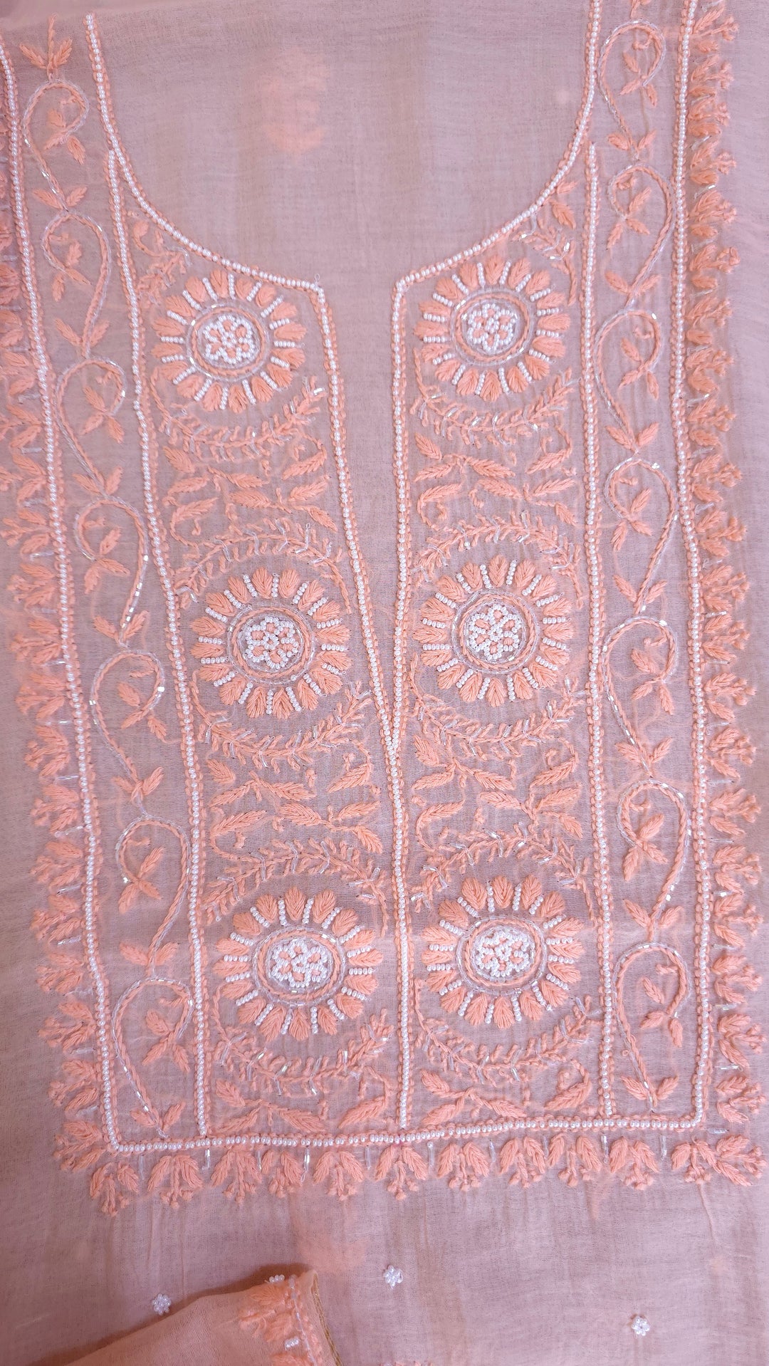 Hiba Premium Mul Chanderi Supersoft Dyeable Chikankari Dress Material | Hand Embroidered with Pearls & Cutdaana | Kurta & Dupatta Set