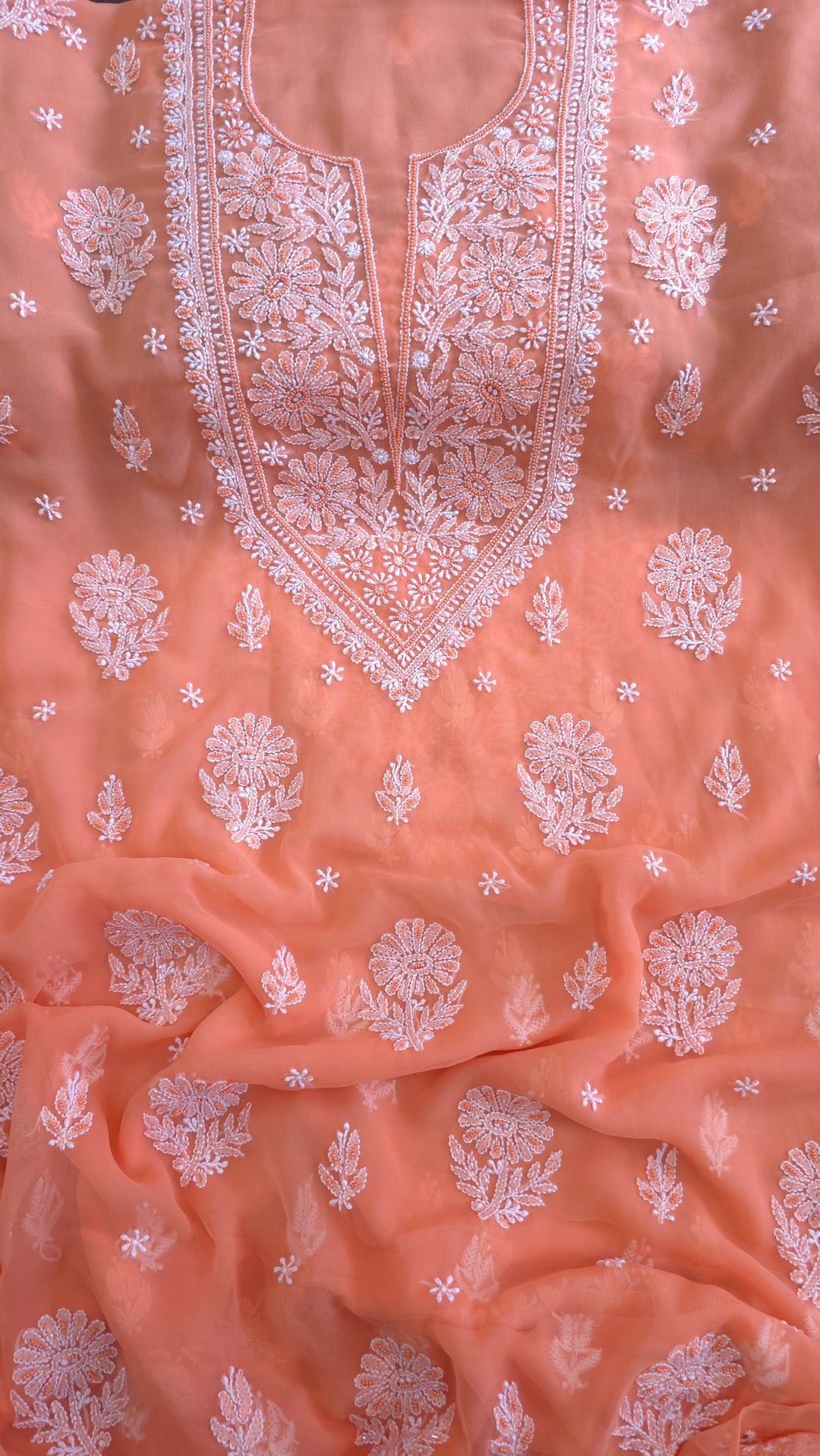 Alina Heavy Embellished Georgette Chikankari Unstitched Dress Material | Cutdana Handwork