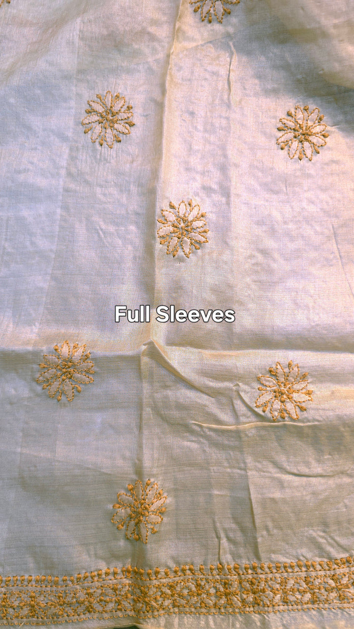 Pure Paper Silk Chikankari Fabric | Full Jaal Hand Embroidery Kurta Fabric for Women