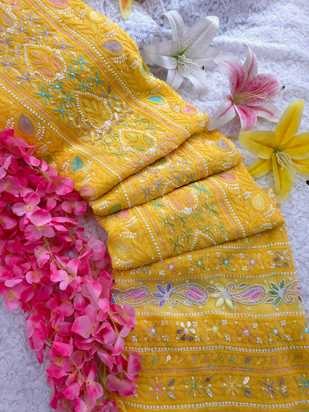 Fida Georgette Chikankari Dress Material Resham Aari pearl Work