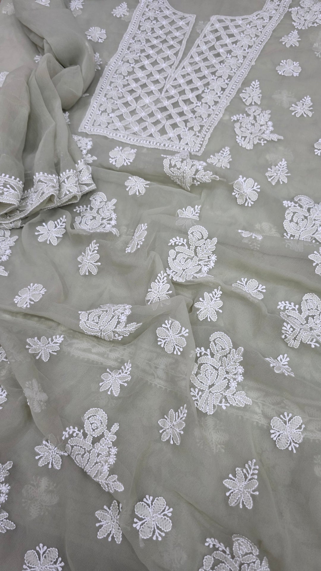 Lucknowi Georgette Chikankari Dress Material – Hand Embroidery Kurta, Bottom & Dupatta | Festive Queen Shades