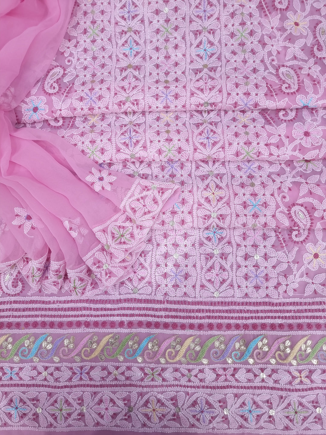 Georgette Chikankari Dress Material Resham Aari Work