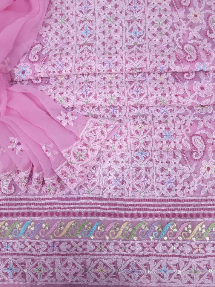 Georgette Chikankari Dress Material Resham Aari Work