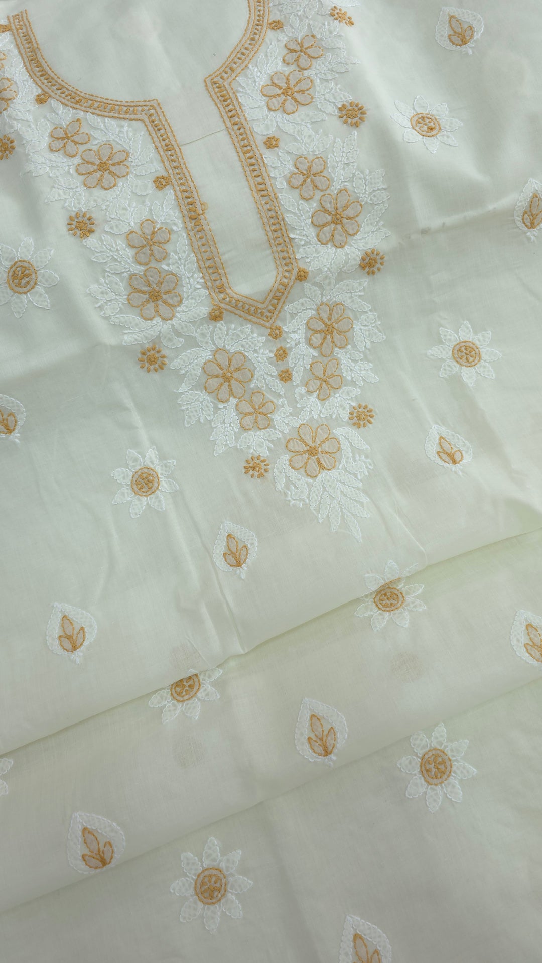 Paridhan Chikan Premium Cool Cotton Chikankari Dress Material Set with Hand Embroidered Kurta, Bottom & Chiffon Dupatta with Handmade Crochet Border