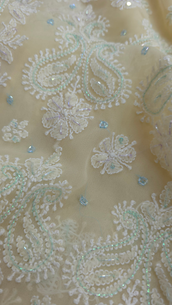 Pearl Chikankari Saree on Faux Georgette with Matching Blouse | Hand Embroidered Lucknowi Saree | Paridhan Chikan Heritage Collection