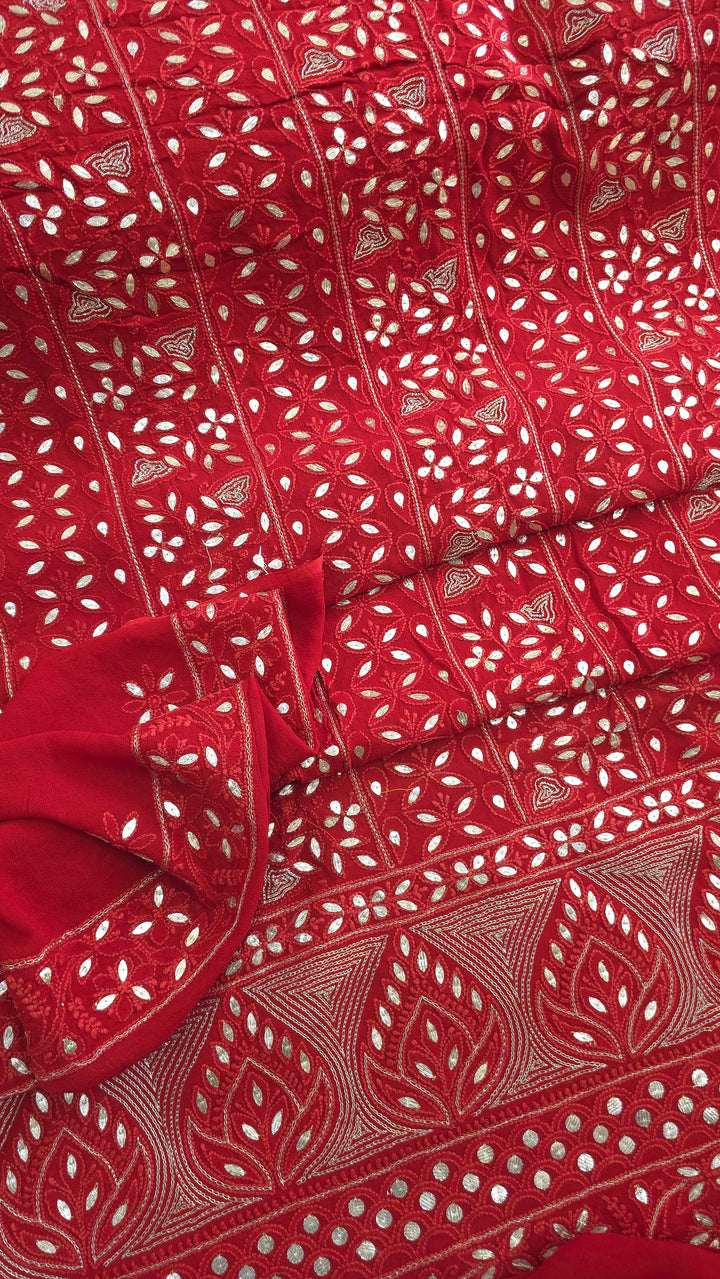 Pure Georgette Viscose Chikankari Dress Material with Gotta Patti & Resham Badla Hand Embroidery