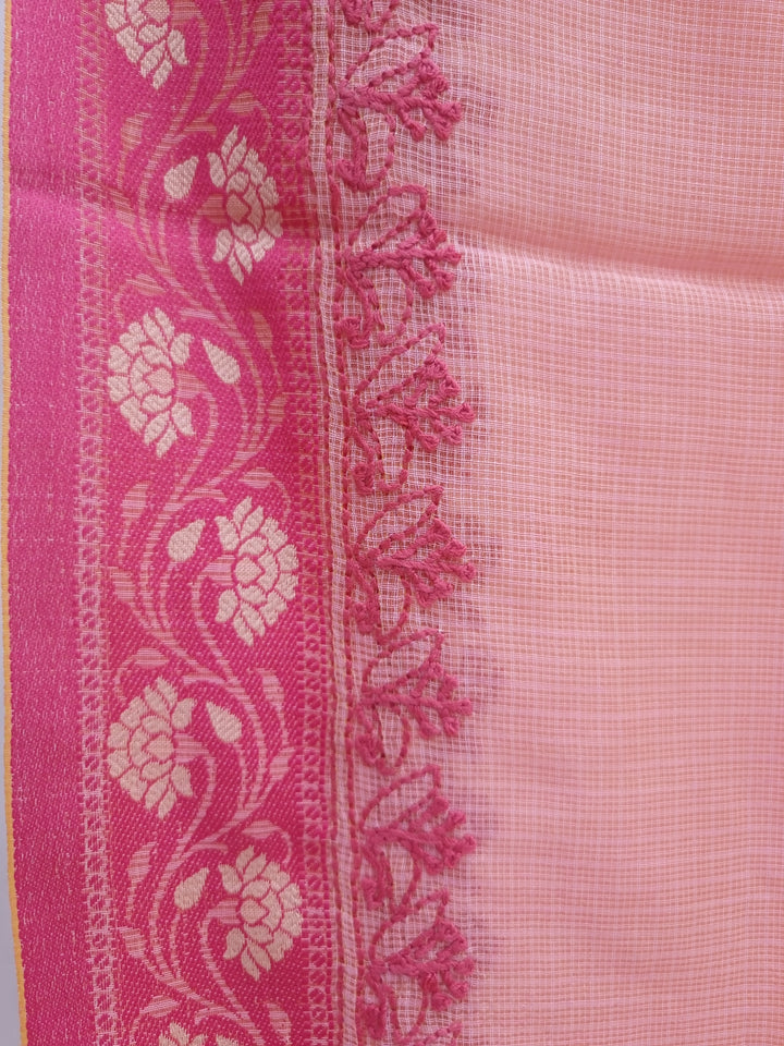 Hand Embroidered Chikankari Banarasi Silk Saree with Intricate Border & Palla Pattern – Includes  Blouse | Paridhan Chikan