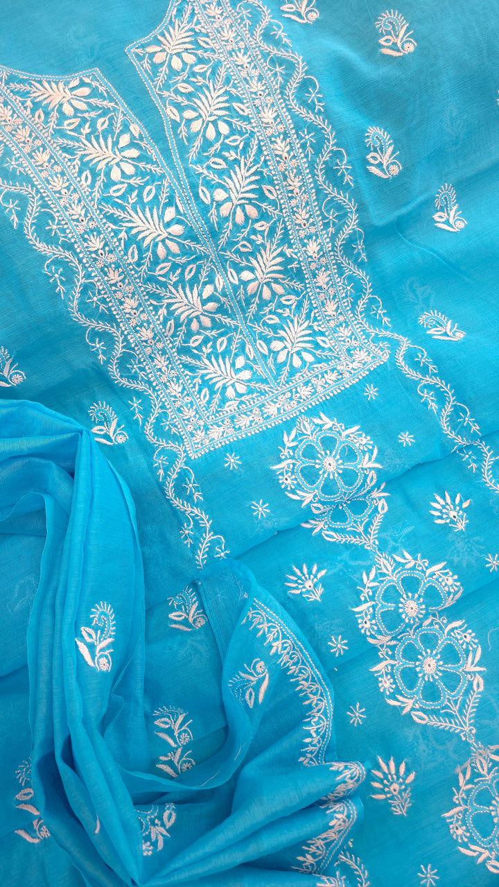 Lucknowi 2 Taar Chikankari Chanderi Kurta Dupatta Set – Handmade Festive Wear