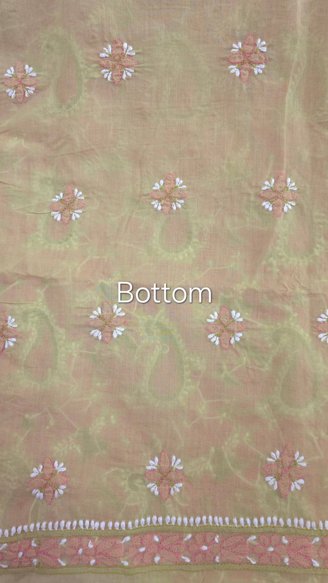 Lucknow Chikankari Hand Embroidered Cotton Dress Material with Tri-Color Motifs & Pure Chiffon Dupatta