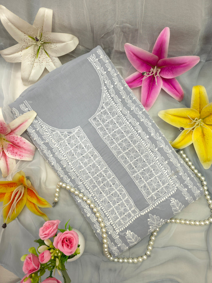 Paridhan Chikan Premium Handcrafted Chikankari Cotton Suit Set | Unstitched Dress Material with Chiffon Dupatta | Made in Lucknow