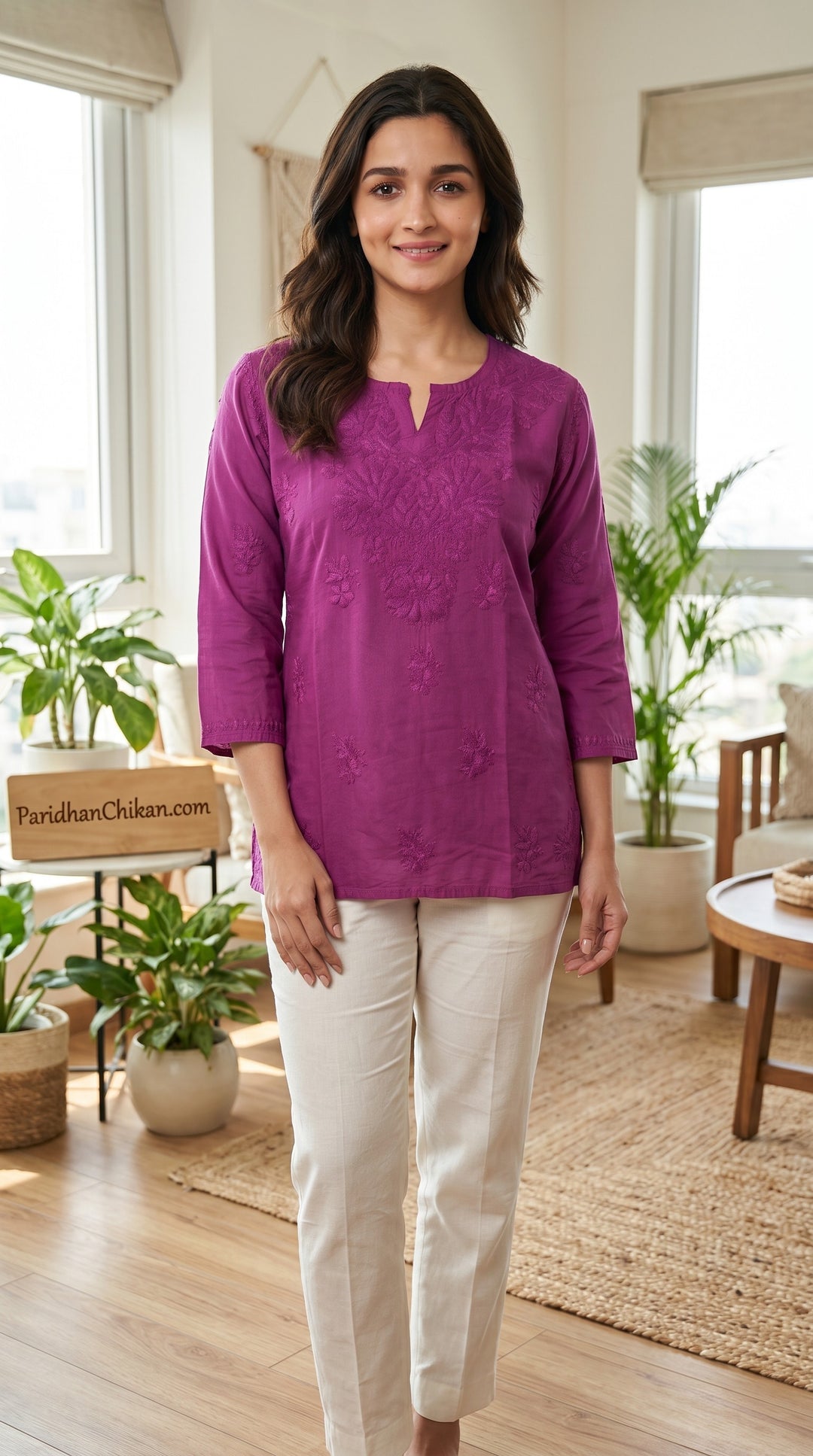 Avery Chikankari Chanderi Short Top for Women | Soft Non-Transparent | Lucknowi Chikankari | Paridhan Chikan