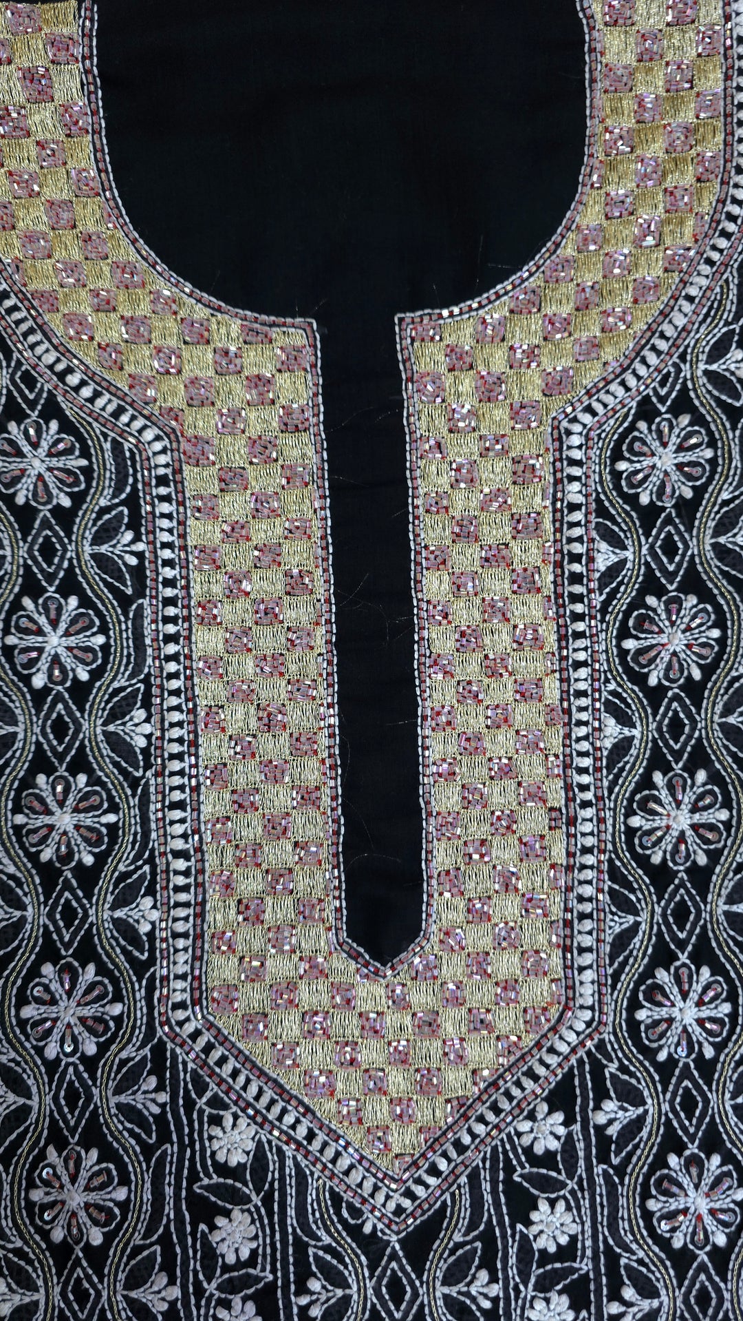 Premium Hand Embroidered Chikankari Cotton Unstitched Dress Material with Pure Chiffon Dupatta