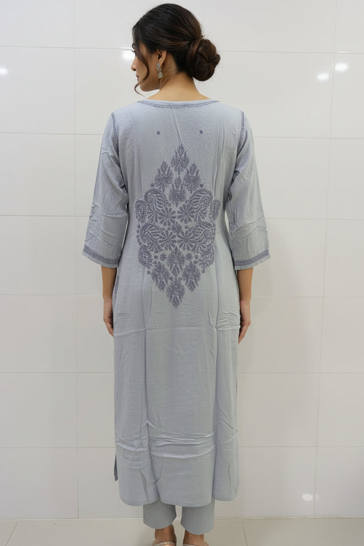 Soft Cotton Polo Fabric Lucknowi Chikankari Long Kurti | 100% Hand Embroidered | Non-Transparent | No Shrinkage