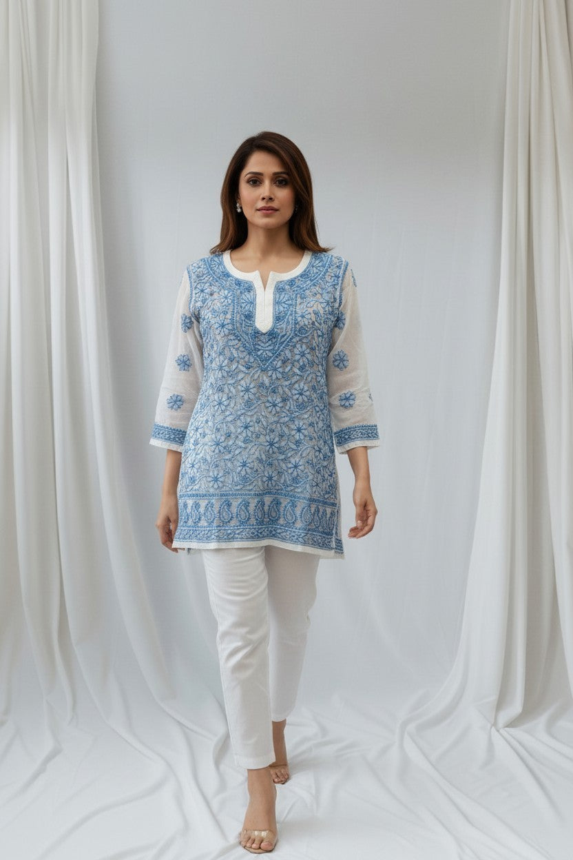 Siya Premium Faux Georgette Chikankari short  Top |28" approx long/Lucknow Hand Embroidery  | Paridhan Chikan