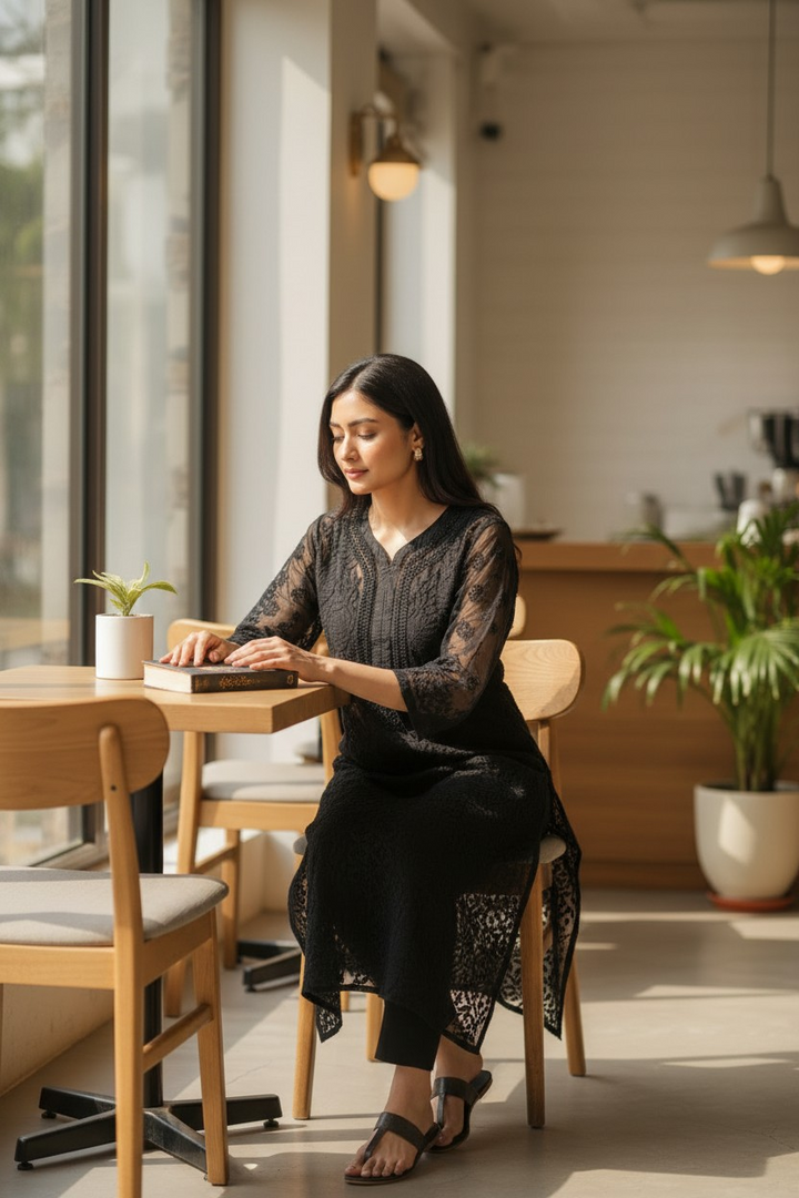 Georgette chikankari long kurti
