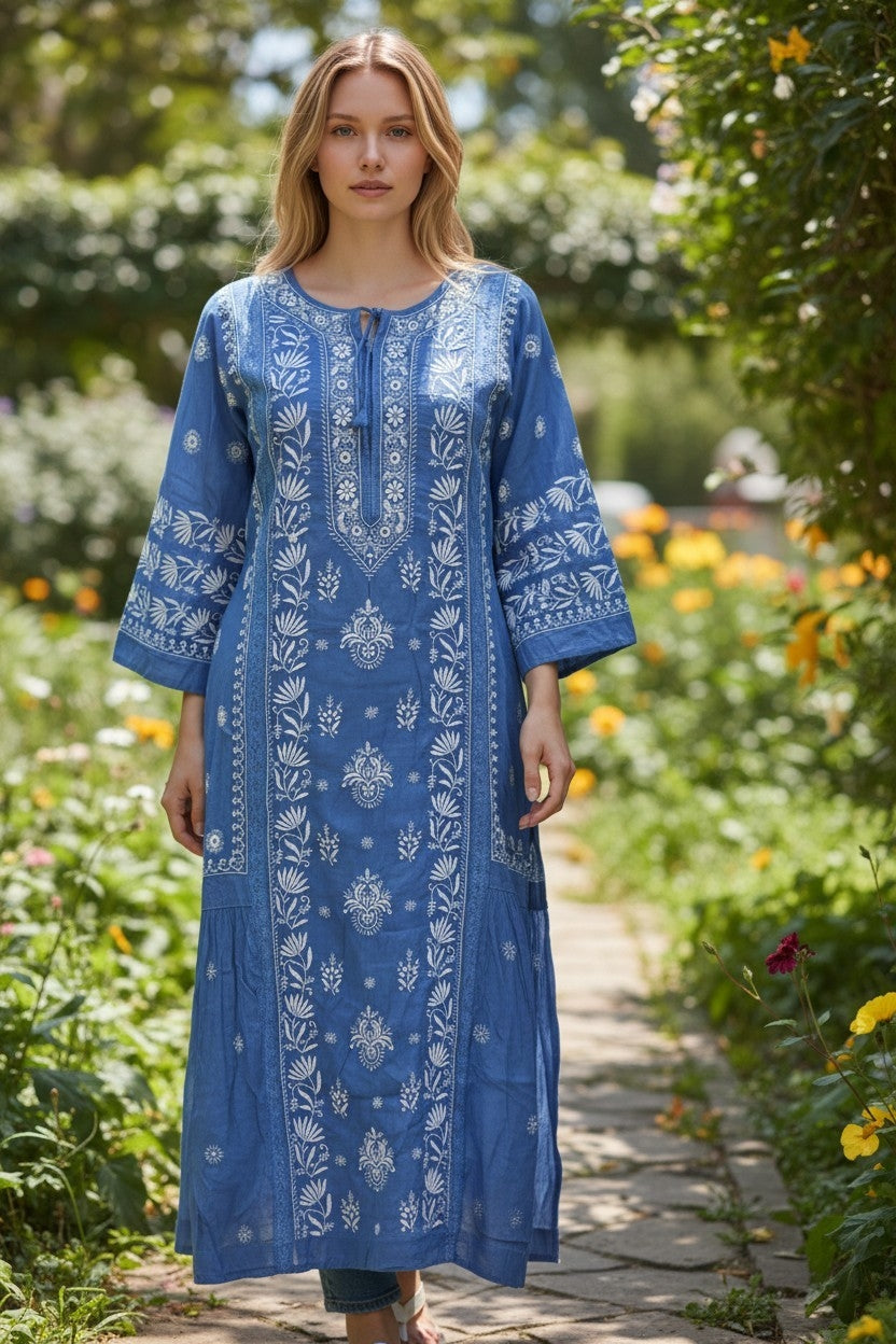 Pure Muslin luxurious long dress with *2 taar chikankari work* Length 50 " approx