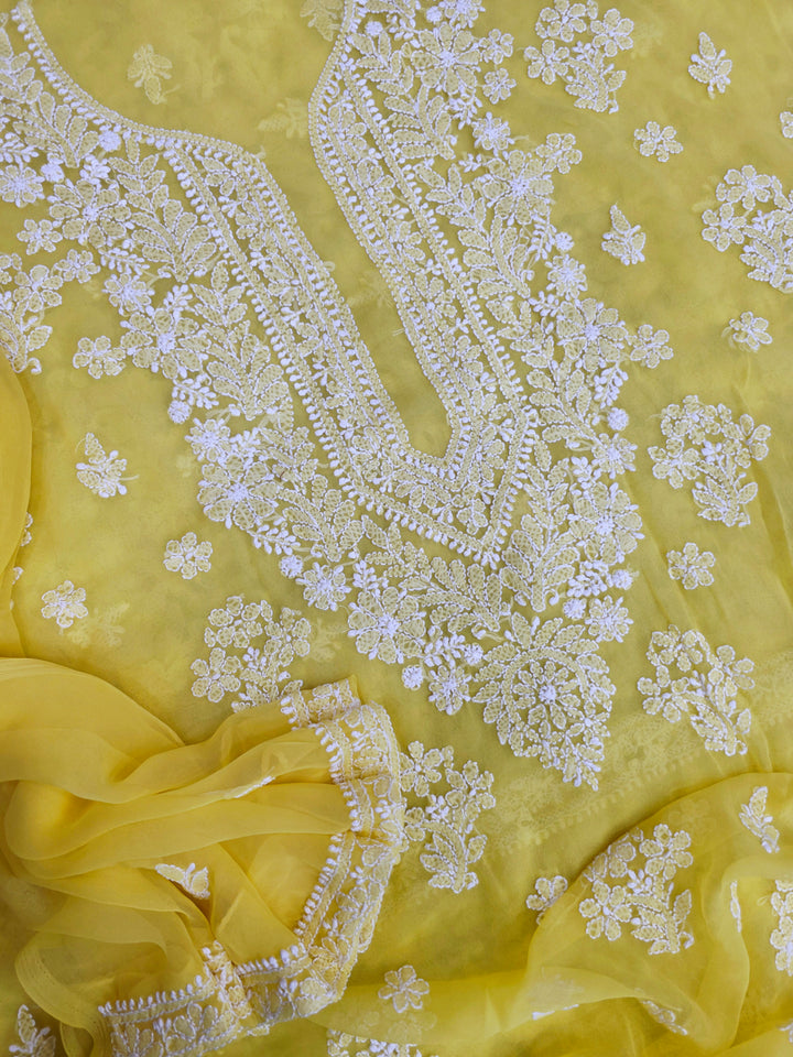 Lucknowi Georgette Chikankari Dress Material – Hand Embroidery Kurta, Bottom & Dupatta | Festive Queen Shades