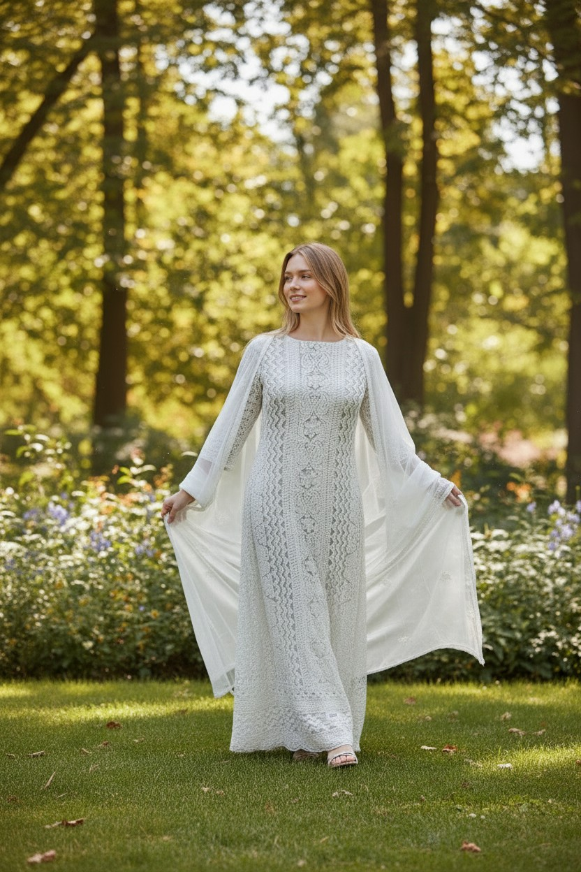 Unstitched Georgette Chikankari Dress Material | Hand Embroidered Kurta, Bottom & Dupatta
